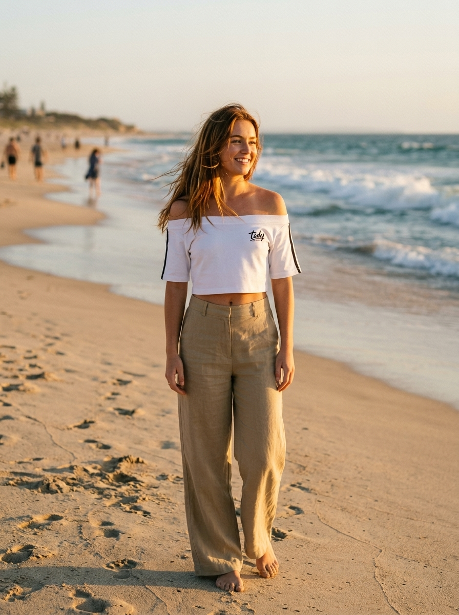 Off-Shoulder Crop Tee Black Logo - Scarborough Beach