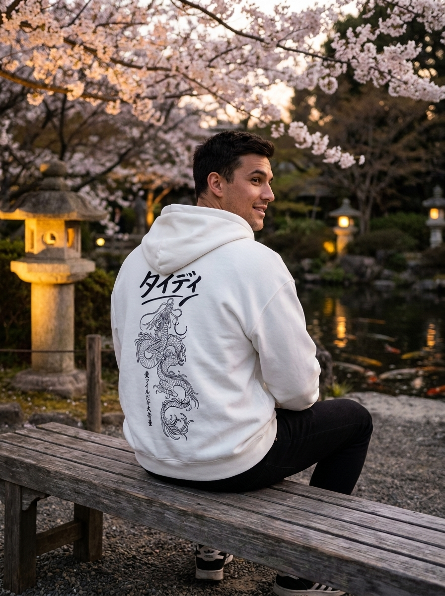 Dragon Zip-Up Hoodie Black Logo — Male lifestyle, Japanese garden