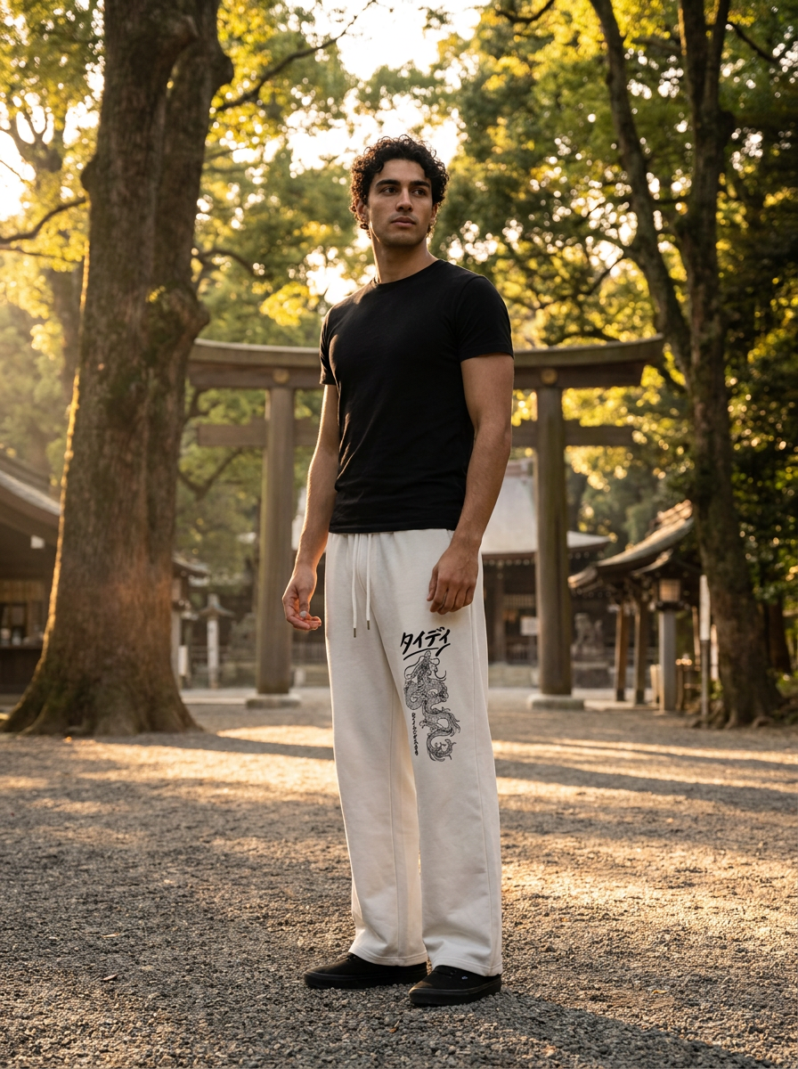 Dragon Sweatpants Black Logo — editorial lifestyle shot male