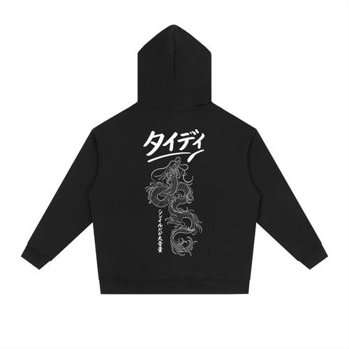 JP Dragon White Print Drop-Shoulder Hoodie