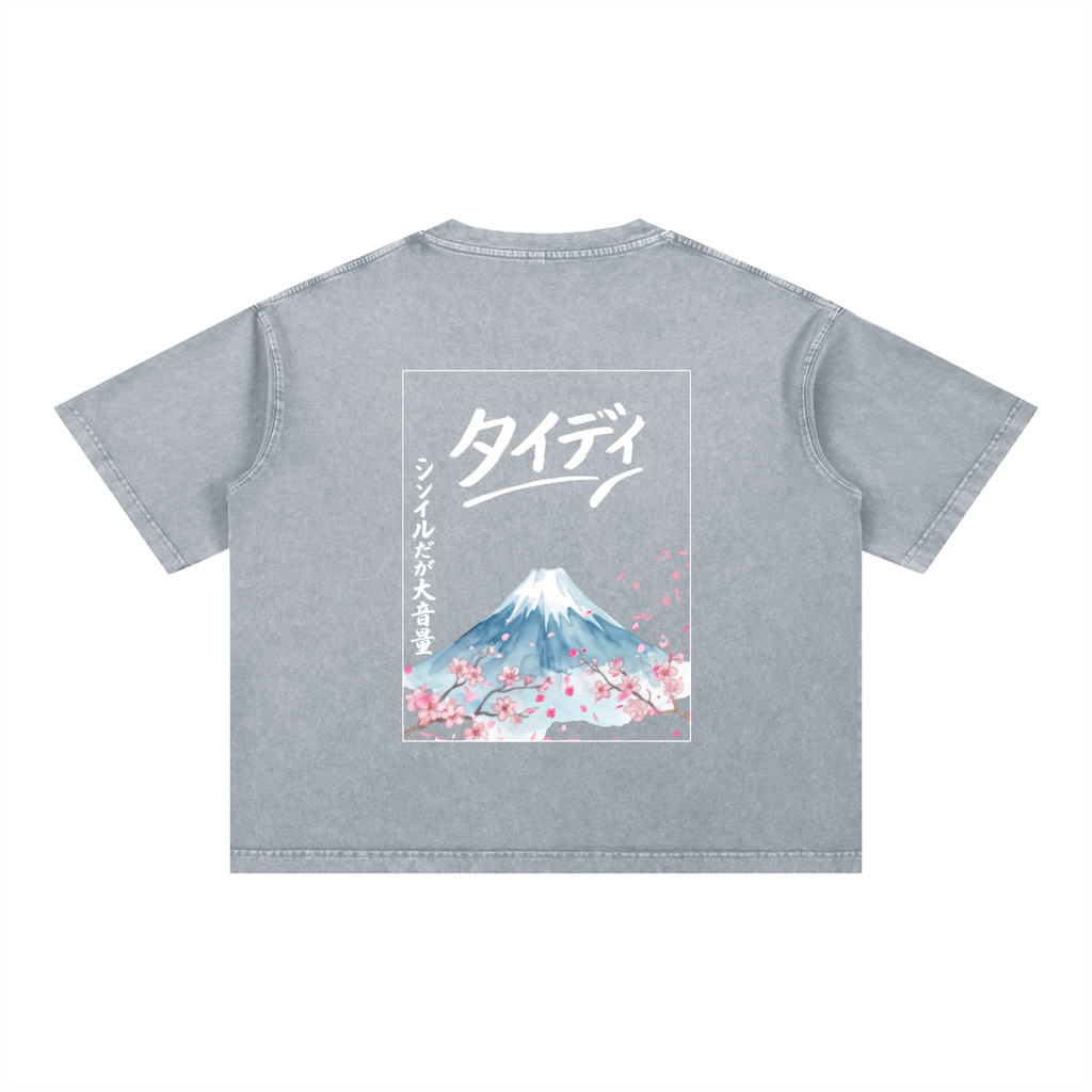 JP MT Fuji White Print Mineral Wash T-Shirt