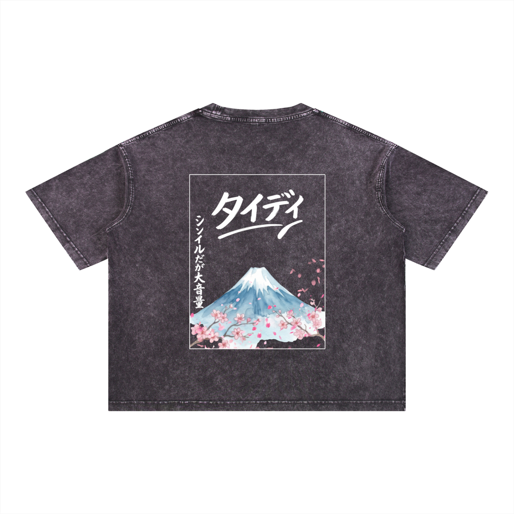 JP MT Fuji White Print Mineral Wash T-Shirt