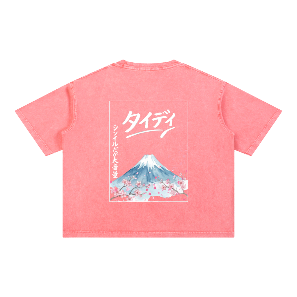 JP MT Fuji White Print Mineral Wash T-Shirt