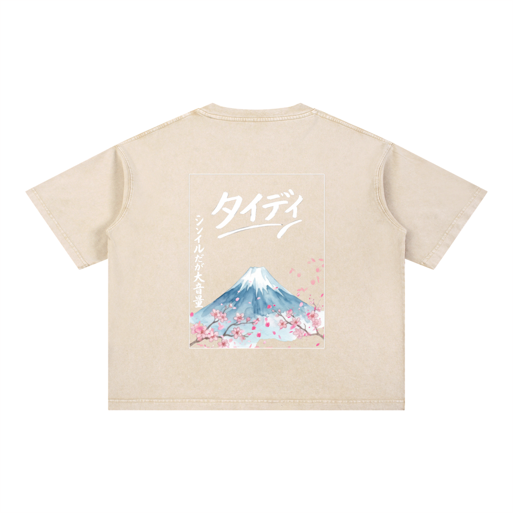 JP MT Fuji White Print Mineral Wash T-Shirt