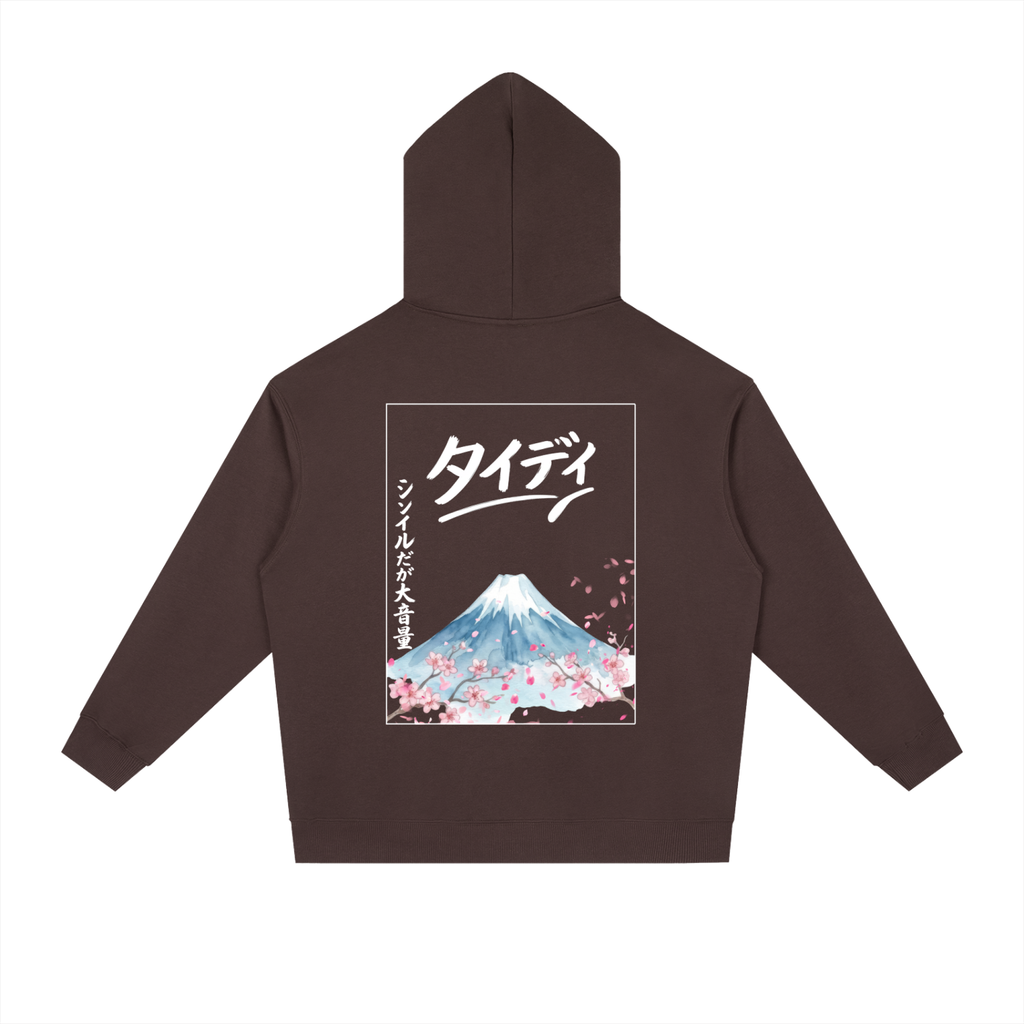JP MT Fuji White Print Drop-Shoulder Hoodie