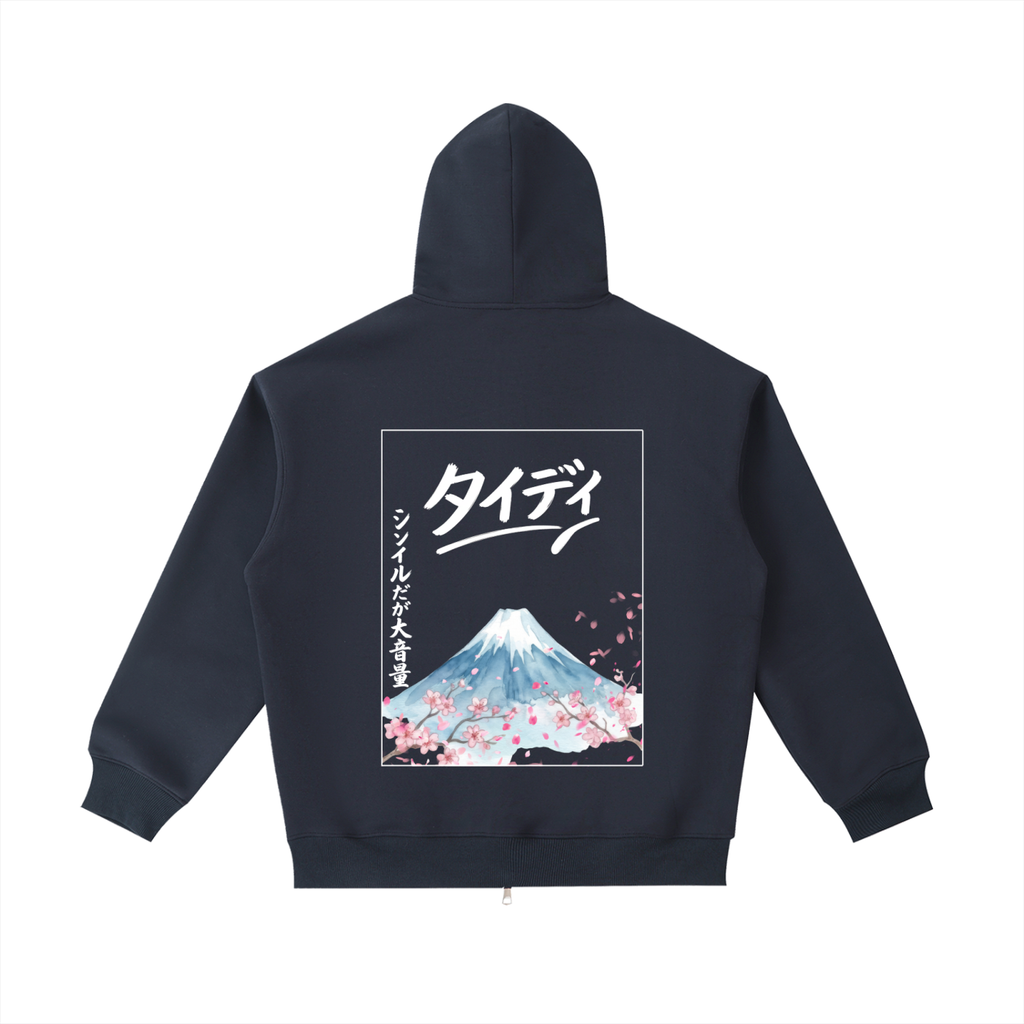 JP MT Fuji White Print Zip Up Hoodie