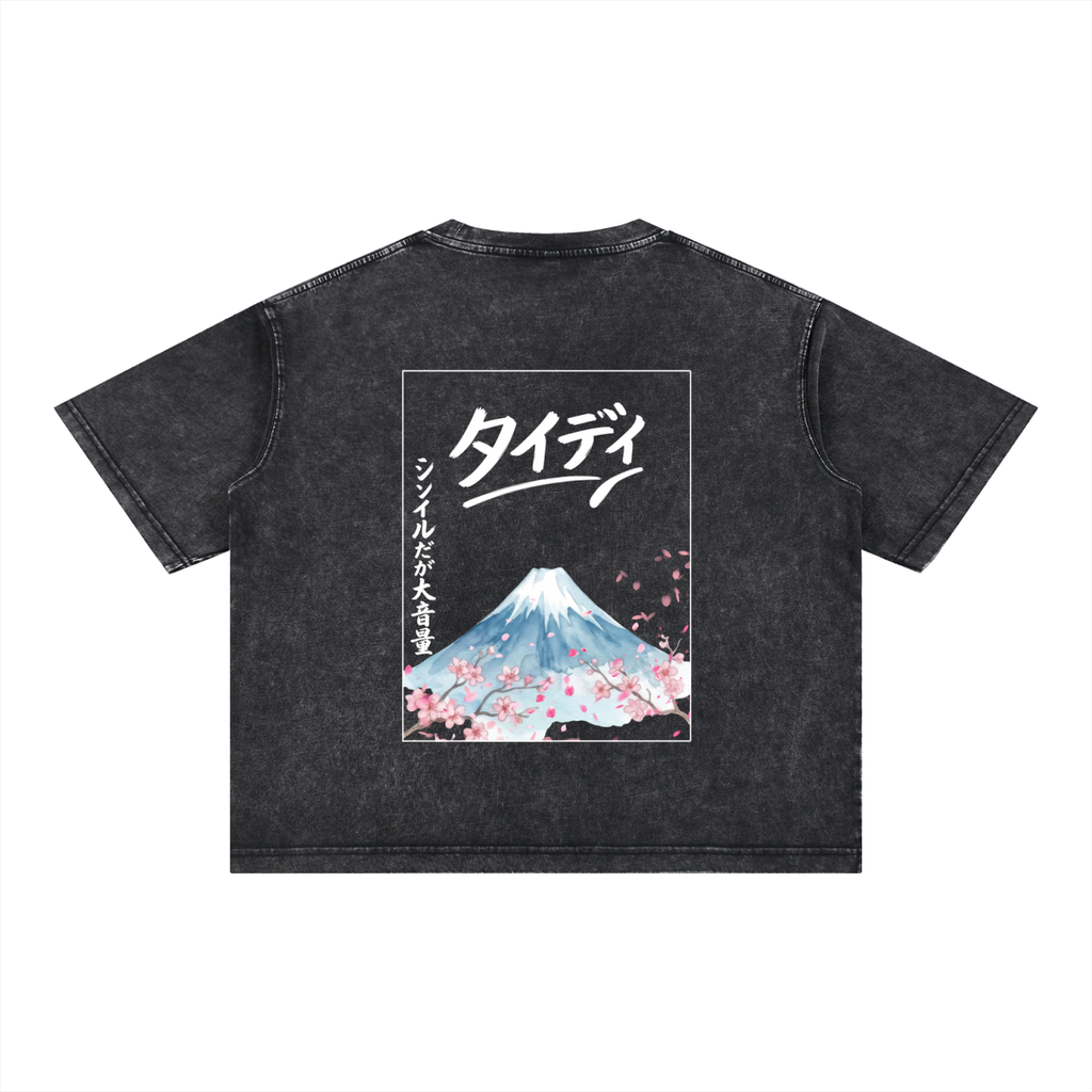 JP MT Fuji White Print Mineral Wash T-Shirt