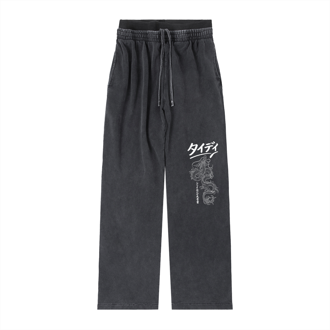 JP Dragon White Print Women's Washed Waist Pants