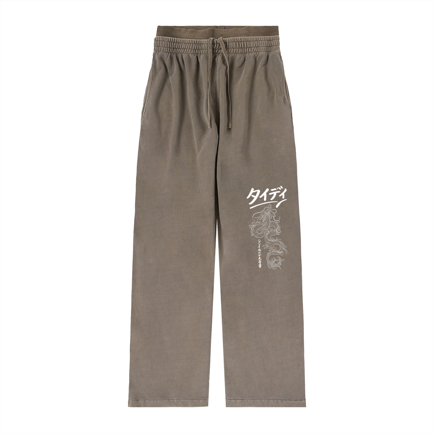JP Dragon White Print Women's Washed Waist Pants