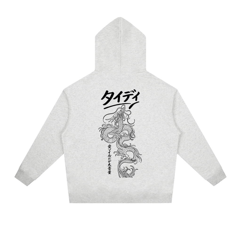 JP Dragon Black Print Drop-Shoulder Hoodie