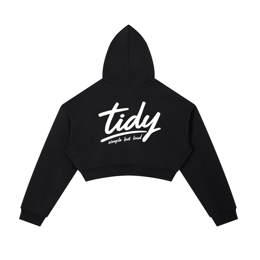 OG Collection White Print Cropped Zip-Up Hoodie