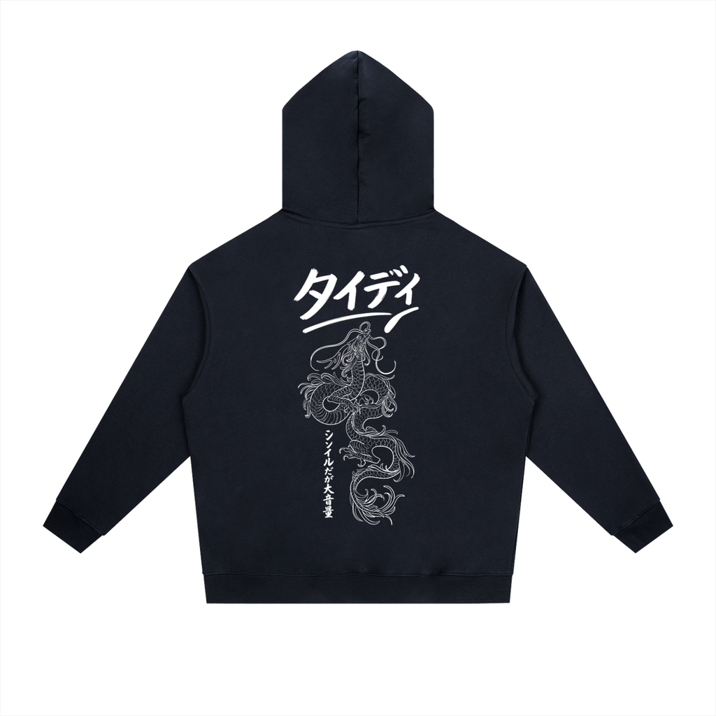 JP Dragon White Print Drop-Shoulder Hoodie