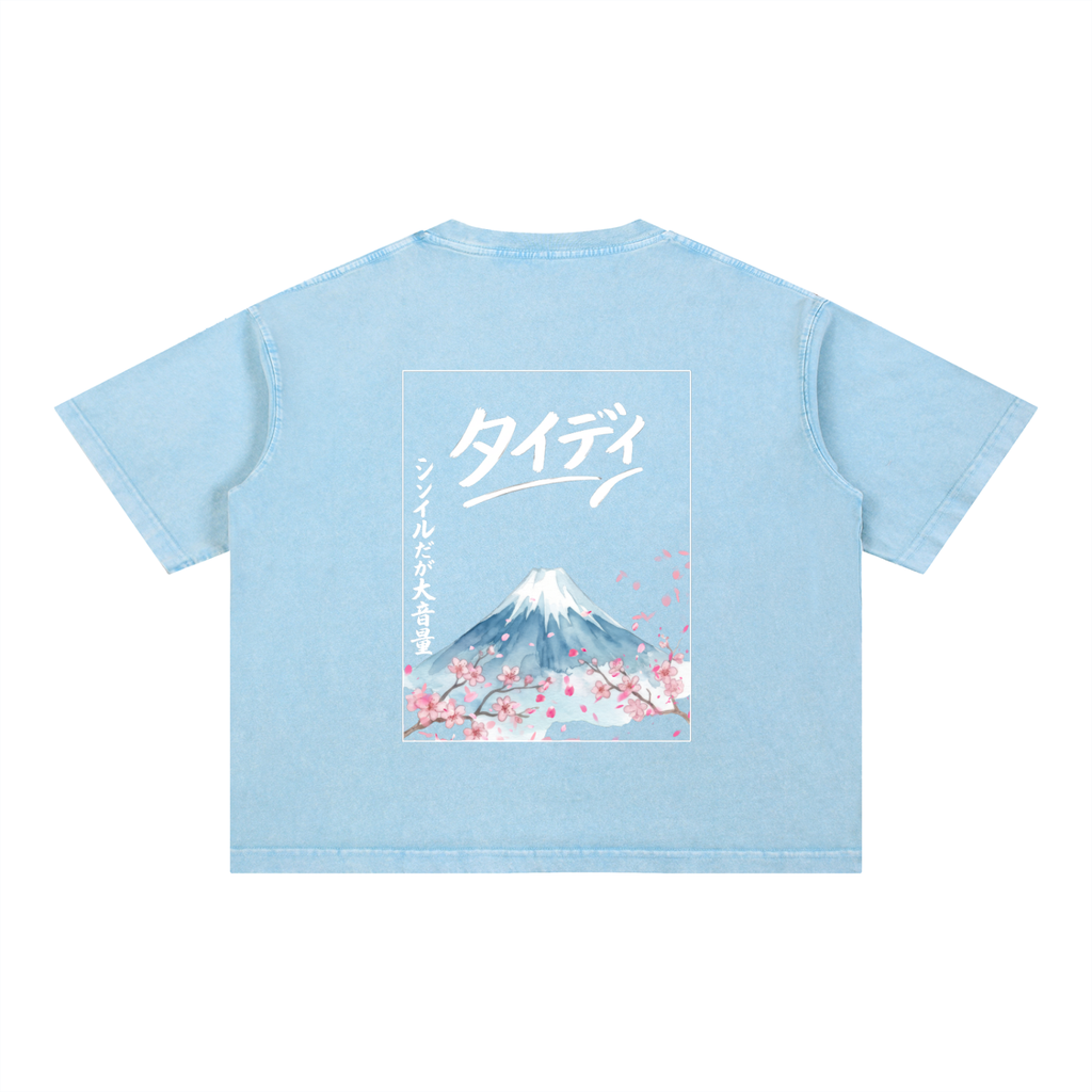 JP MT Fuji White Print Mineral Wash T-Shirt