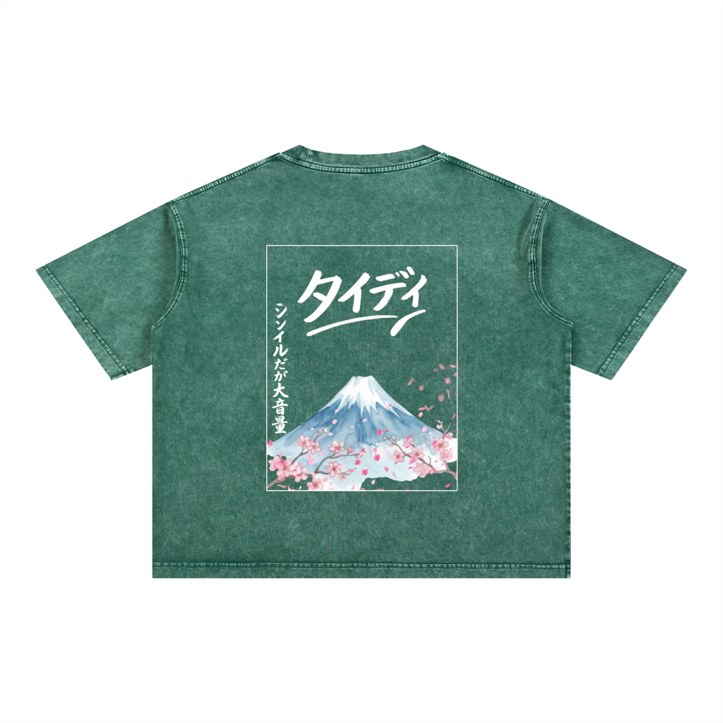 JP MT Fuji White Print Mineral Wash T-Shirt