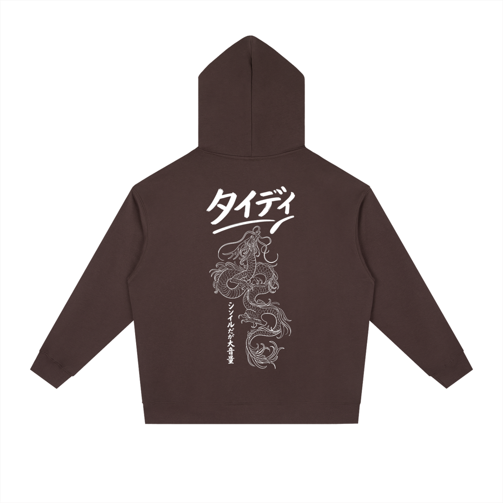 JP Dragon White Print Drop-Shoulder Hoodie