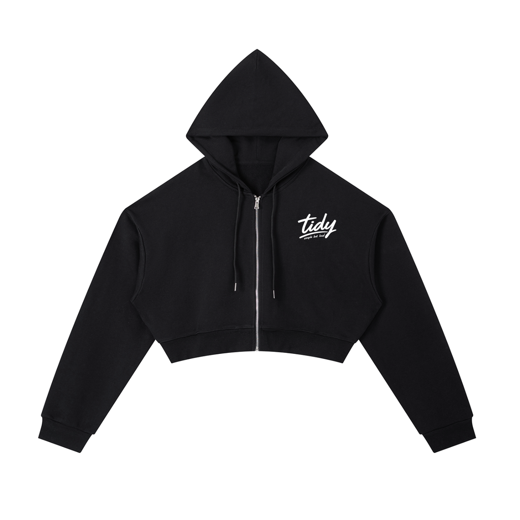 OG Collection White Print Cropped Zip-Up Hoodie