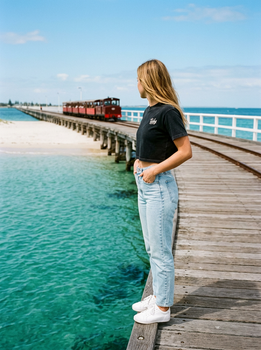 Crop Top White Logo - Busselton Jetty