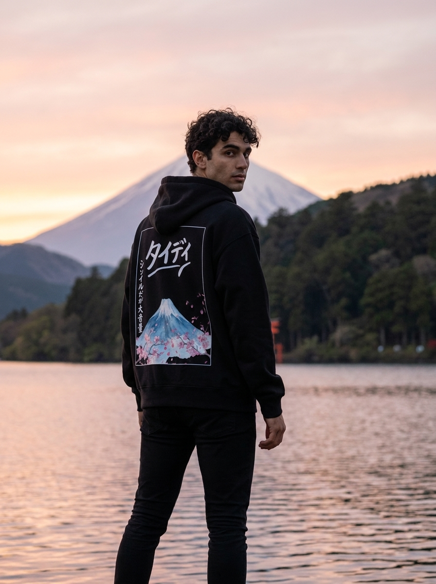 Mt Fuji Zip-Up Hoodie White Logo — Male lifestyle, Hakone