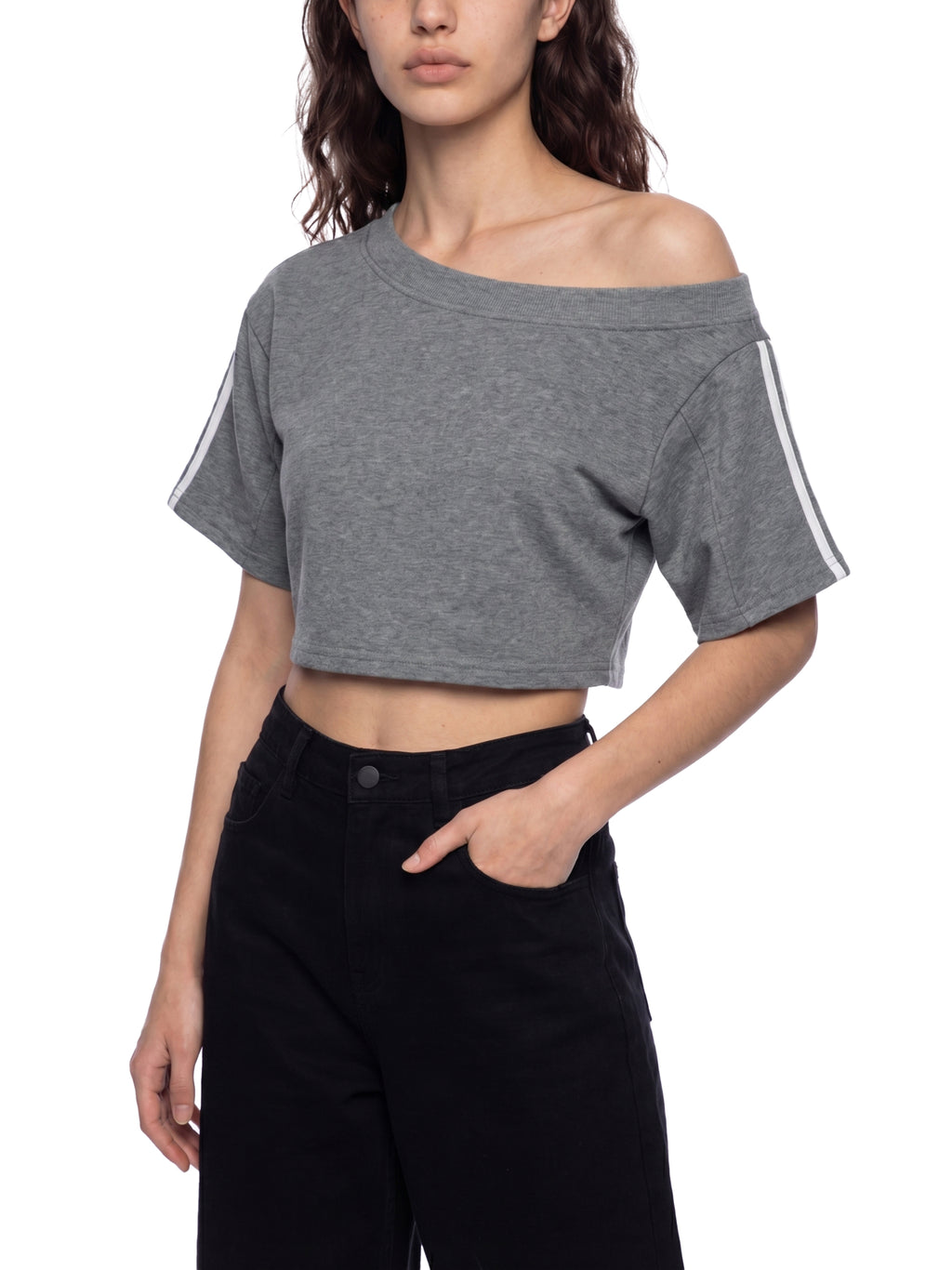OG Black Print Off-the-Shoulder Crop T-Shirt