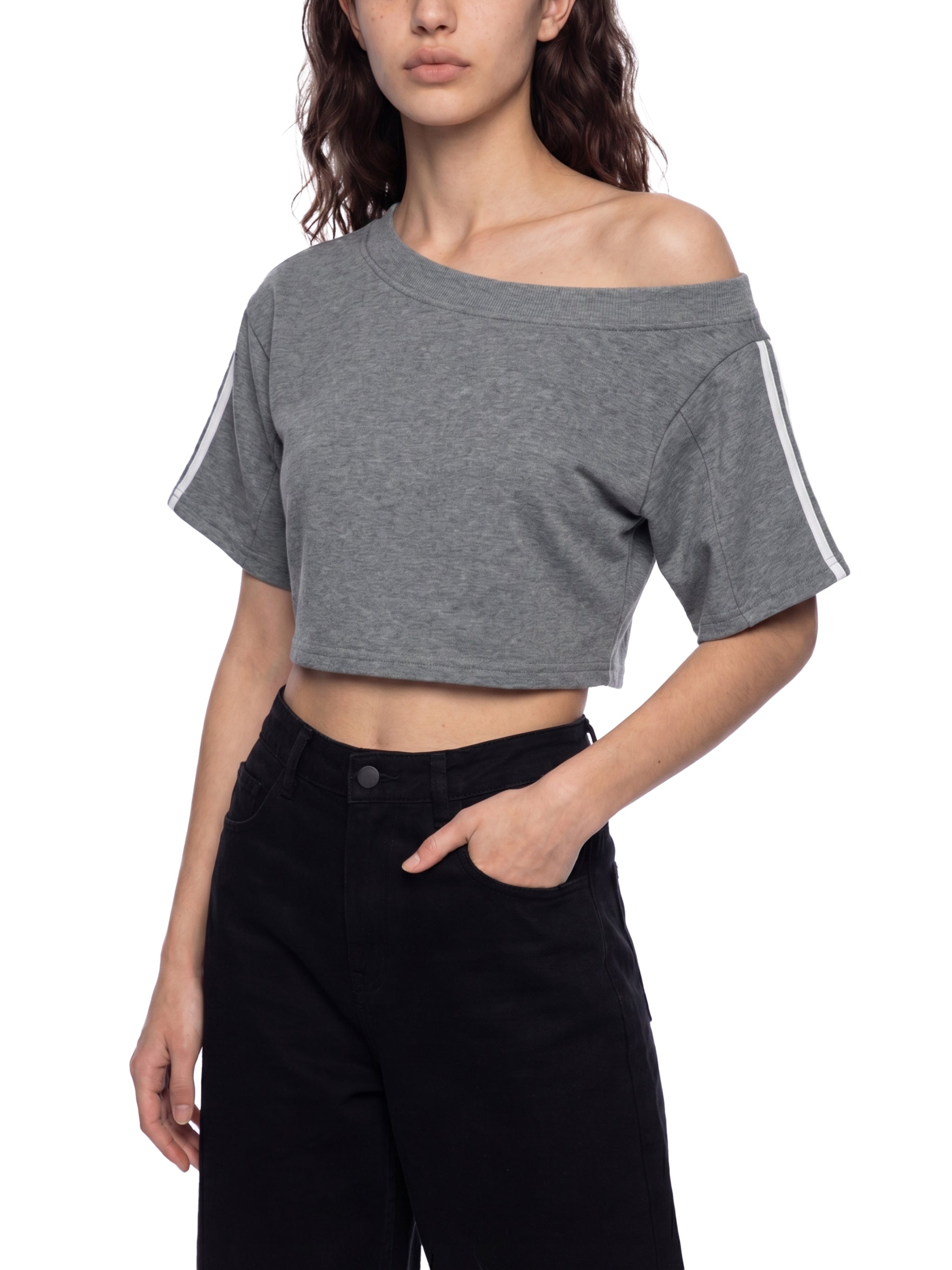 OG Collection White Print Off-the-Shoulder Crop T-Shirt