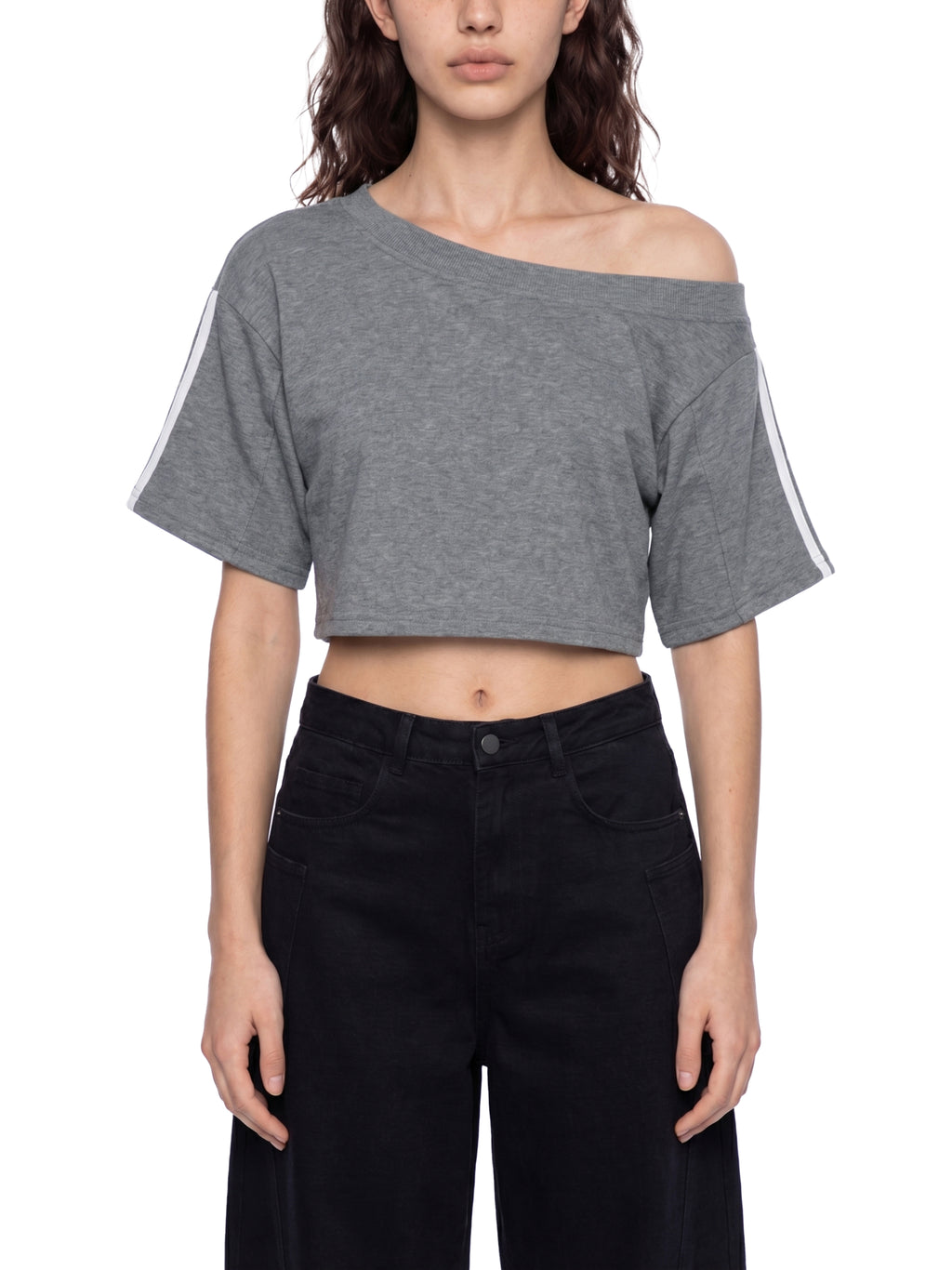 OG Black Print Off-the-Shoulder Crop T-Shirt